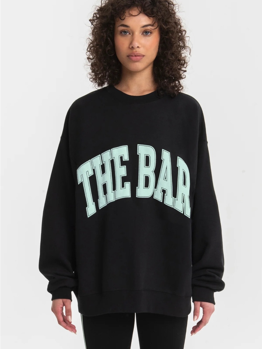 NWT The Bar Varsity Sweatshirt in Black/Miami Mint - Picture 2 of 11